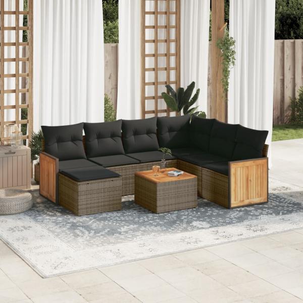 ARDEBO.de - 8-tlg. Garten-Sofagarnitur mit Kissen Grau Poly Rattan