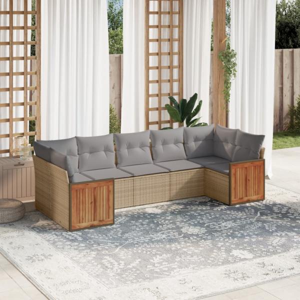 ARDEBO.de - 7-tlg. Garten-Sofagarnitur mit Kissen Beige Poly Rattan