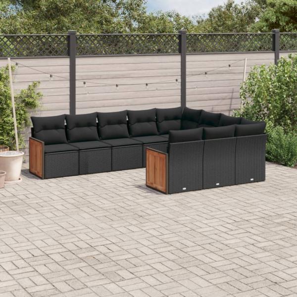 ARDEBO.de - 10-tlg. Garten-Sofagarnitur mit Kissen Schwarz Poly Rattan