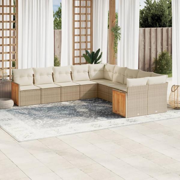 ARDEBO.de - 10-tlg. Garten-Sofagarnitur mit Kissen Beige Poly Rattan