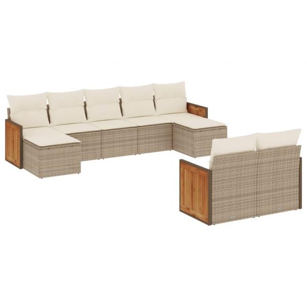 9-tlg. Garten-Sofagarnitur mit Kissen Beige Poly Rattan