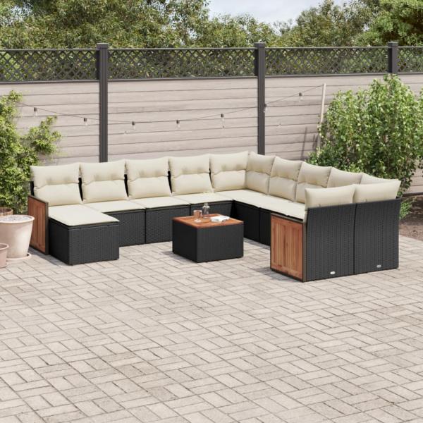 ARDEBO.de - 12-tlg. Garten-Sofagarnitur mit Kissen Schwarz Poly Rattan