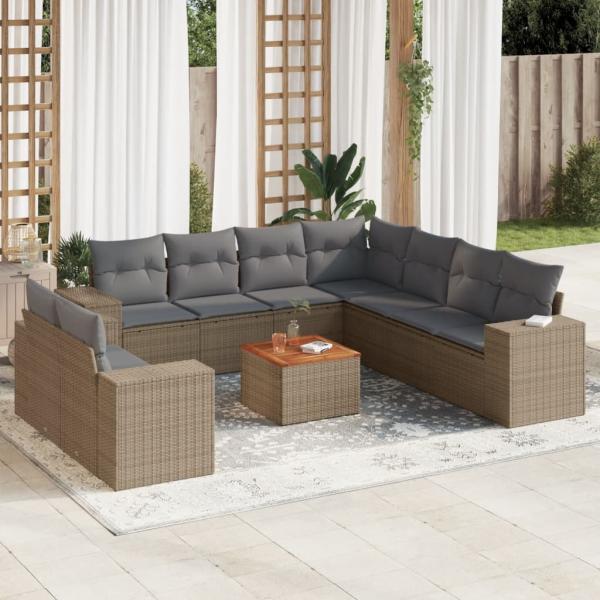 ARDEBO.de - 10-tlg. Garten-Sofagarnitur mit Kissen Beige Poly Rattan