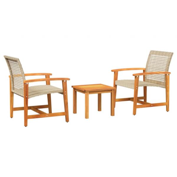 3-tlg. Bistro-Set Beige Poly Rattan und Akazienholz