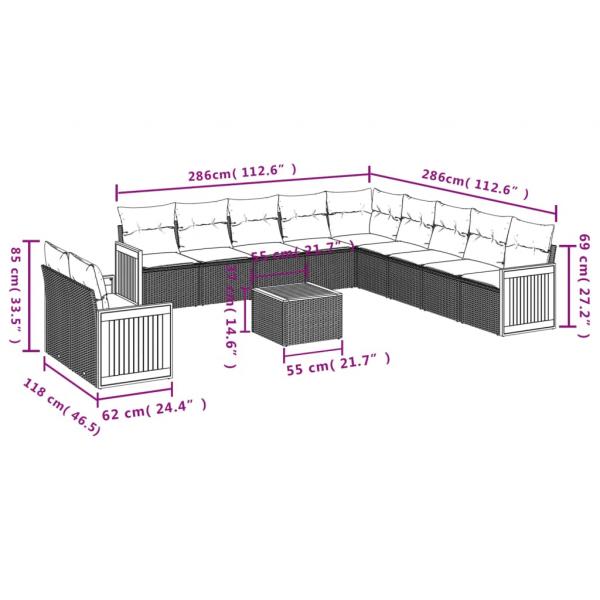 12-tlg. Garten-Sofagarnitur mit Kissen Schwarz Poly Rattan