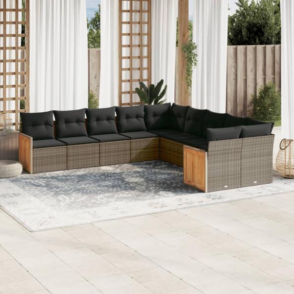 ARDEBO.de - 10-tlg. Garten-Sofagarnitur mit Kissen Grau Poly Rattan