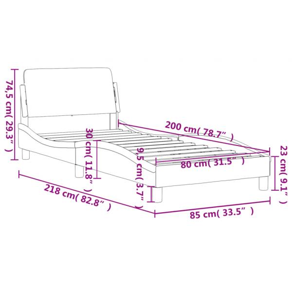 Bettgestell mit Kopfteil Creme 80x200 cm Stoff