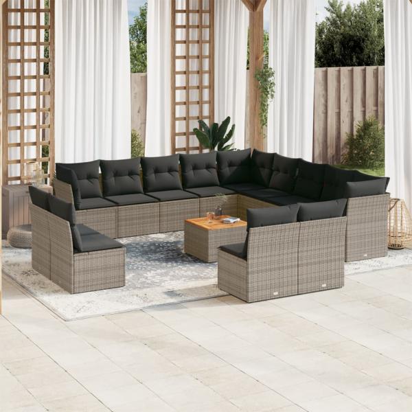 ARDEBO.de - 14-tlg. Garten-Sofagarnitur mit Kissen Grau Poly Rattan