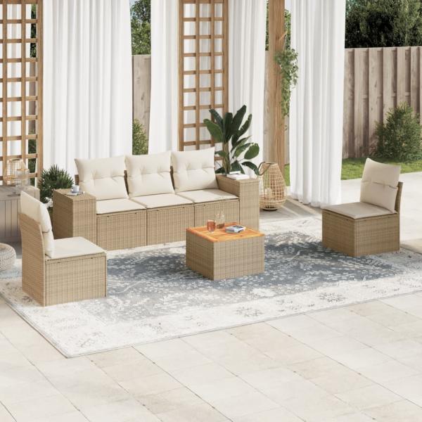 ARDEBO.de - 6-tlg. Garten-Sofagarnitur mit Kissen Beige Poly Rattan