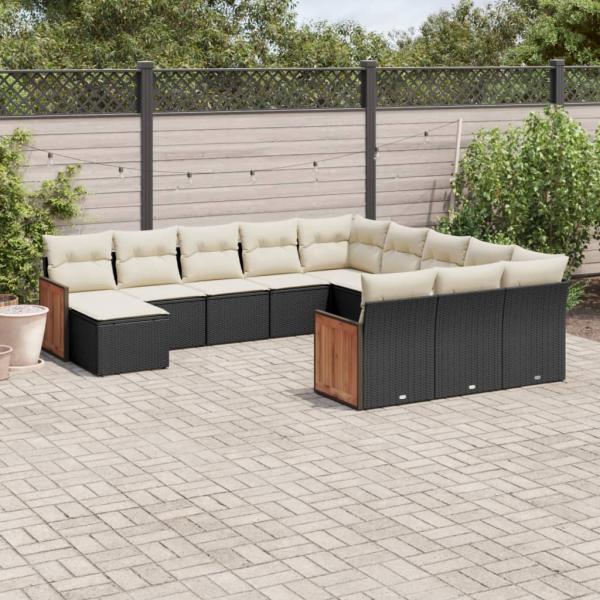 ARDEBO.de - 12-tlg. Garten-Sofagarnitur mit Kissen Schwarz Poly Rattan