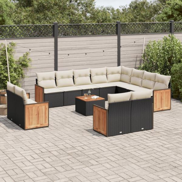 ARDEBO.de - 13-tlg. Garten-Sofagarnitur mit Kissen Schwarz Poly Rattan