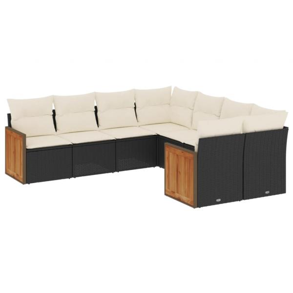 8-tlg. Garten-Sofagarnitur mit Kissen Schwarz Poly Rattan