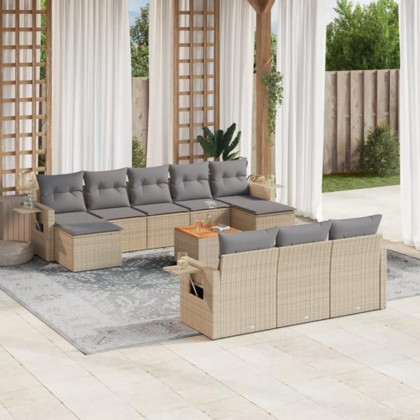 ARDEBO.de - 11-tlg. Garten-Sofagarnitur mit Kissen Beige Poly Rattan