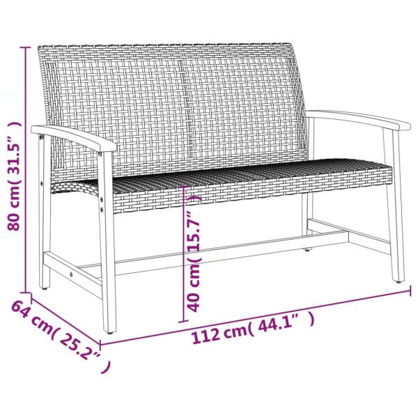 Gartenbank Schwarz 112 cm Poly Rattan und Akazienholz