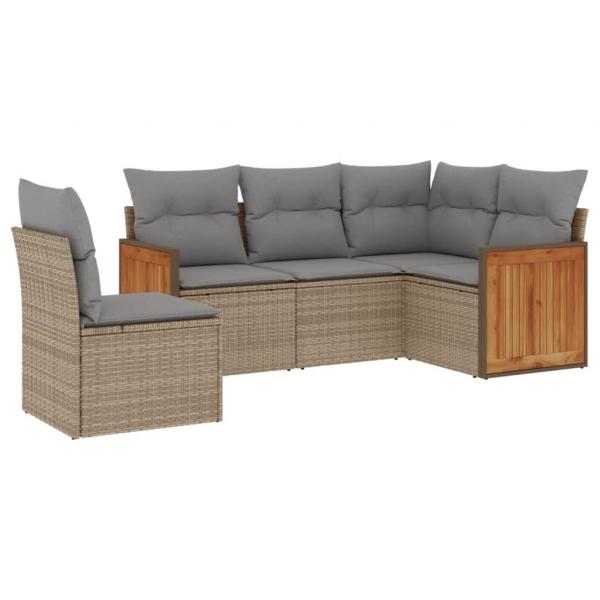 5-tlg. Garten-Sofagarnitur mit Kissen Beige Poly Rattan