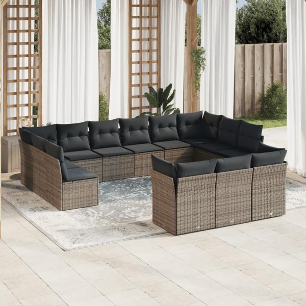 ARDEBO.de - 13-tlg. Garten-Sofagarnitur mit Kissen Grau Poly Rattan