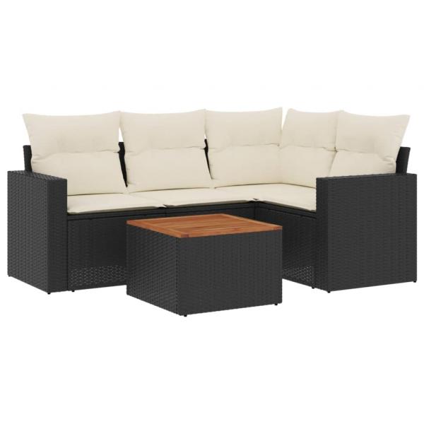 5-tlg. Garten-Sofagarnitur mit Kissen Schwarz Poly Rattan