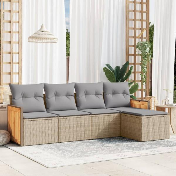 ARDEBO.de - 5-tlg. Garten-Sofagarnitur mit Kissen Beige Poly Rattan 