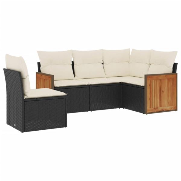 ARDEBO.de - 5-tlg. Garten-Sofagarnitur mit Kissen Schwarz Poly Rattan