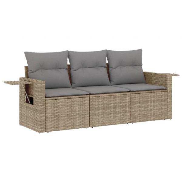 ARDEBO.de - 3-tlg. Garten-Sofagarnitur mit Kissen Beige Poly Rattan