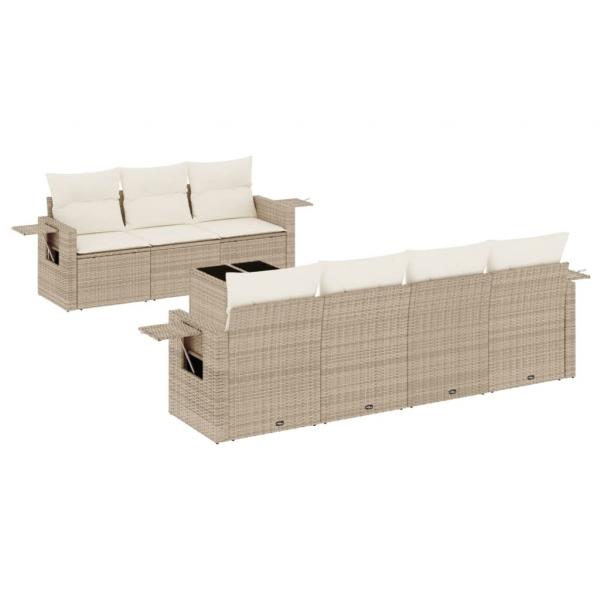 8-tlg. Garten-Sofagarnitur mit Kissen Beige Poly Rattan