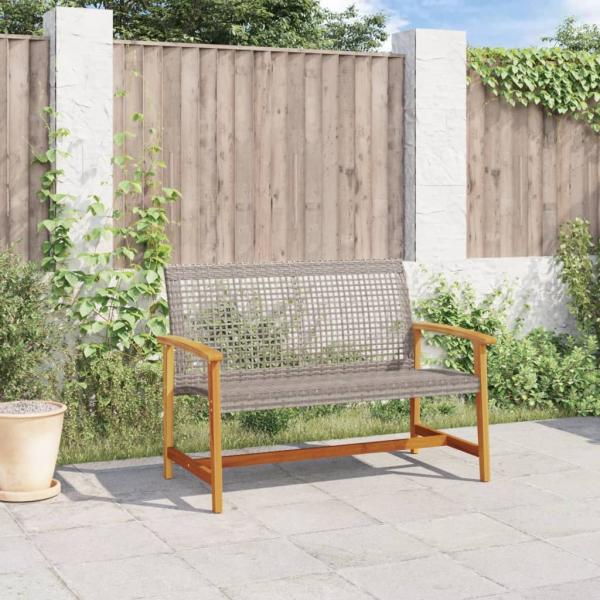 Gartenbank Grau 112 cm Poly Rattan und Akazienholz