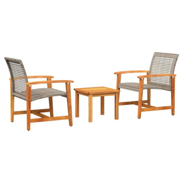 ARDEBO.de - 3-tlg. Bistro-Set Grau Poly Rattan und Akazienholz