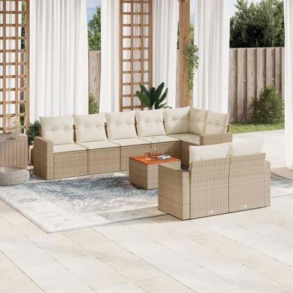 ARDEBO.de - 9-tlg. Garten-Sofagarnitur mit Kissen Beige Poly Rattan