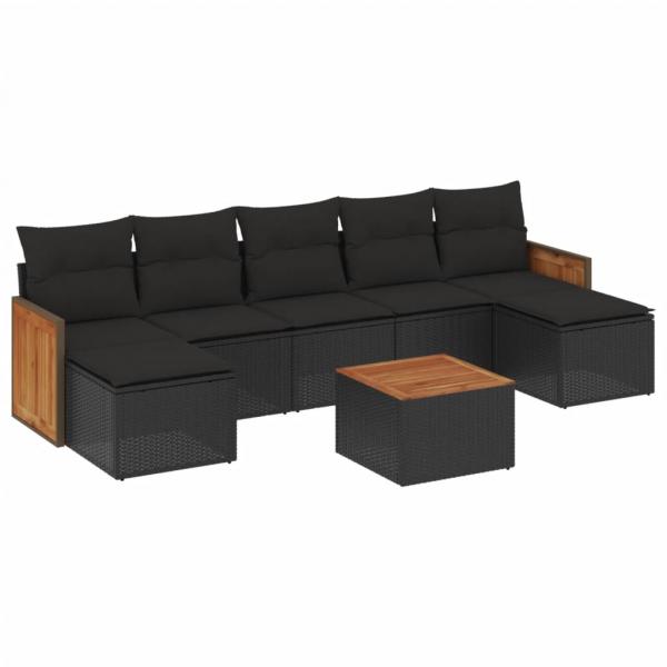 ARDEBO.de - 8-tlg. Garten-Sofagarnitur mit Kissen Schwarz Poly Rattan