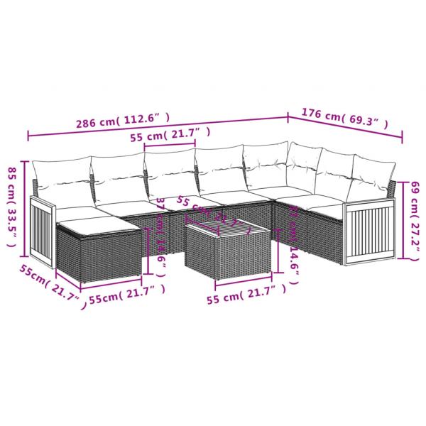 9-tlg. Garten-Sofagarnitur mit Kissen Grau Poly Rattan