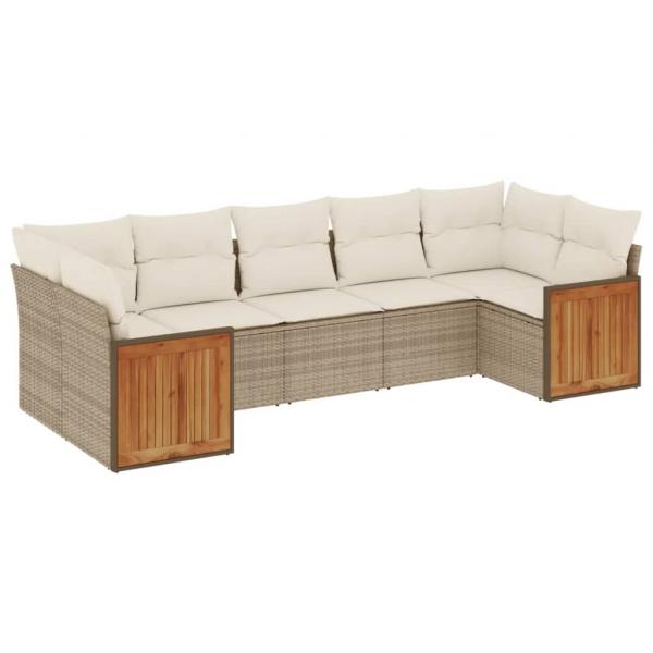 ARDEBO.de - 7-tlg. Garten-Sofagarnitur mit Kissen Beige Poly Rattan