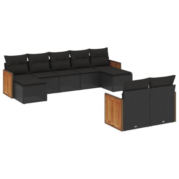 ARDEBO.de - 9-tlg. Garten-Sofagarnitur mit Kissen Schwarz Poly Rattan