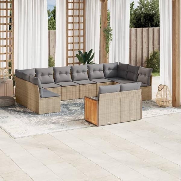 ARDEBO.de - 12-tlg. Garten-Sofagarnitur mit Kissen Beige Poly Rattan