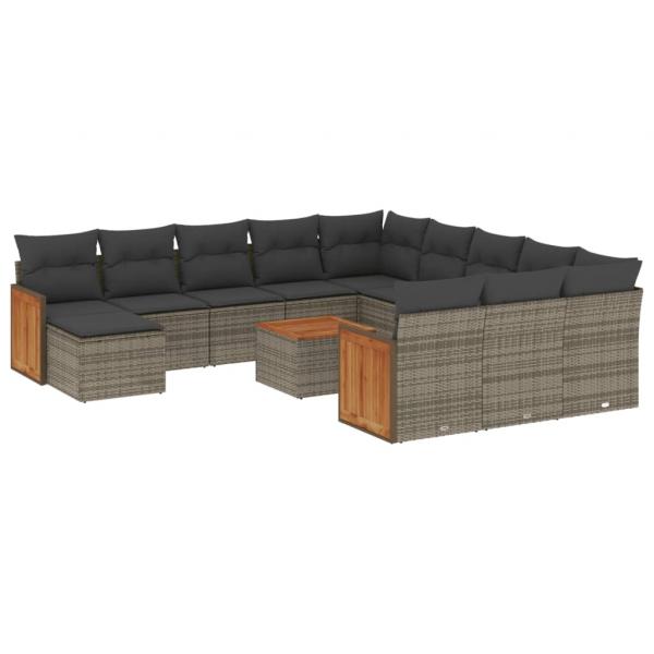 13-tlg. Garten-Sofagarnitur mit Kissen Grau Poly Rattan