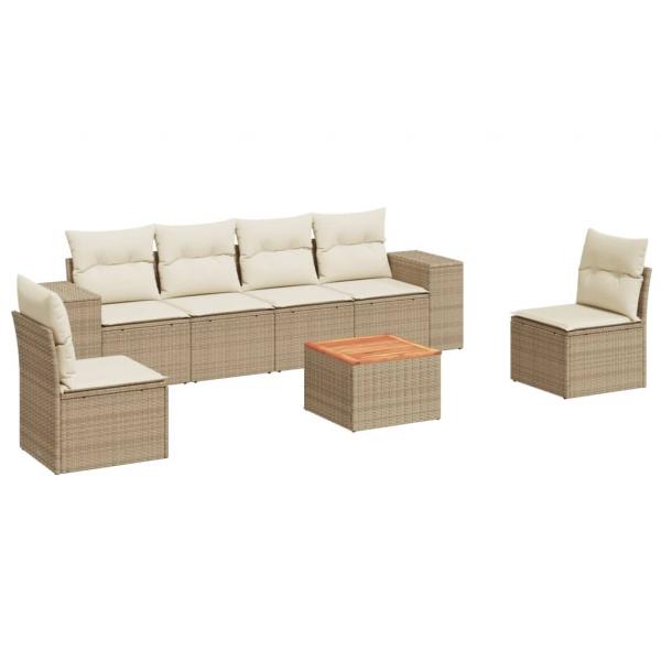 ARDEBO.de - 7-tlg. Garten-Sofagarnitur mit Kissen Beige Poly Rattan