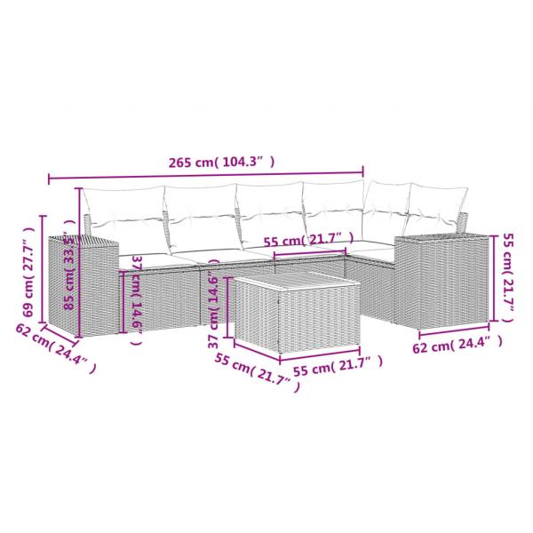 6-tlg. Garten-Sofagarnitur mit Kissen Beige Poly Rattan