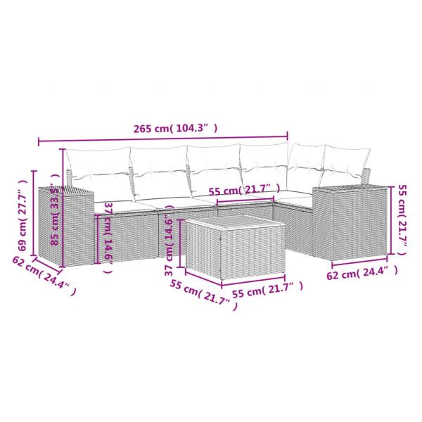 6-tlg. Garten-Sofagarnitur mit Kissen Grau Poly Rattan