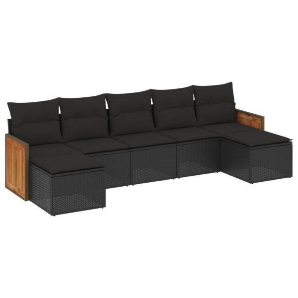 ARDEBO.de - 7-tlg. Garten-Sofagarnitur mit Kissen Schwarz Poly Rattan