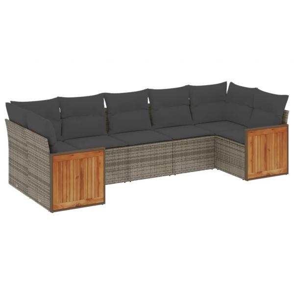 ARDEBO.de - 7-tlg. Garten-Sofagarnitur mit Kissen Grau Poly Rattan