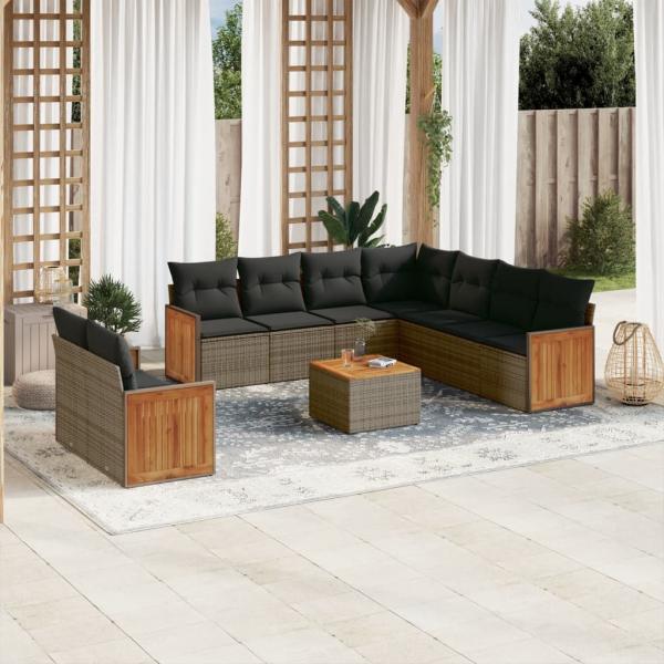 ARDEBO.de - 10-tlg. Garten-Sofagarnitur mit Kissen Grau Poly Rattan