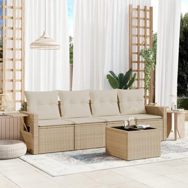 ARDEBO.de - 5-tlg. Garten-Sofagarnitur mit Kissen Beige Poly Rattan