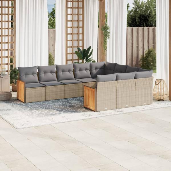 ARDEBO.de - 10-tlg. Garten-Sofagarnitur mit Kissen Beige Poly Rattan