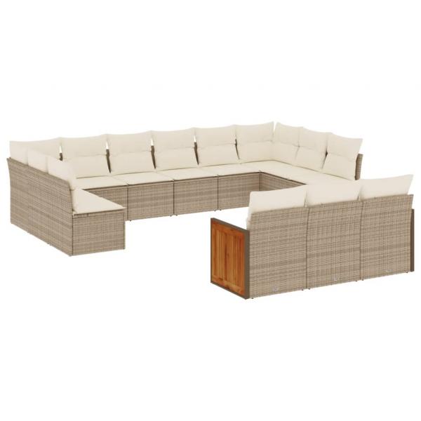 ARDEBO.de - 13-tlg. Garten-Sofagarnitur mit Kissen Beige Poly Rattan