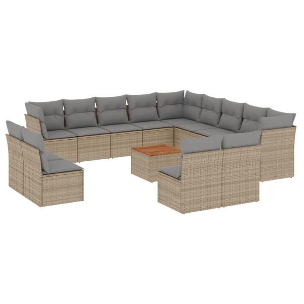 ARDEBO.de - 14-tlg. Garten-Sofagarnitur mit Kissen Beige Poly Rattan