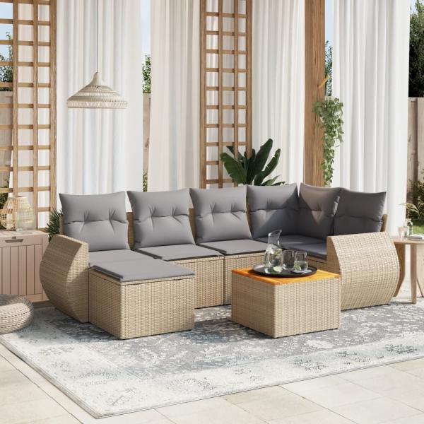 ARDEBO.de - 7-tlg. Garten-Sofagarnitur mit Kissen Beige Poly Rattan