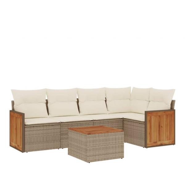 ARDEBO.de - 6-tlg. Garten-Sofagarnitur mit Kissen Beige Poly Rattan