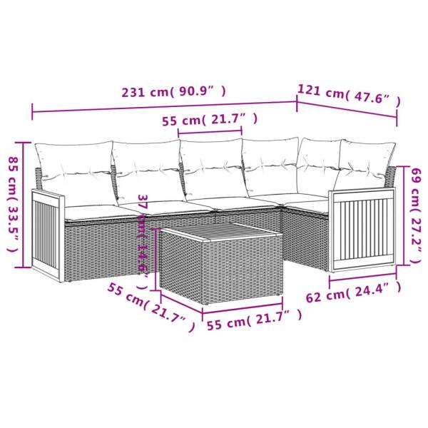 6-tlg. Garten-Sofagarnitur mit Kissen Beige Poly Rattan