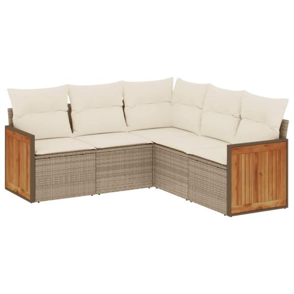 ARDEBO.de - 5-tlg. Garten-Sofagarnitur mit Kissen Beige Poly Rattan