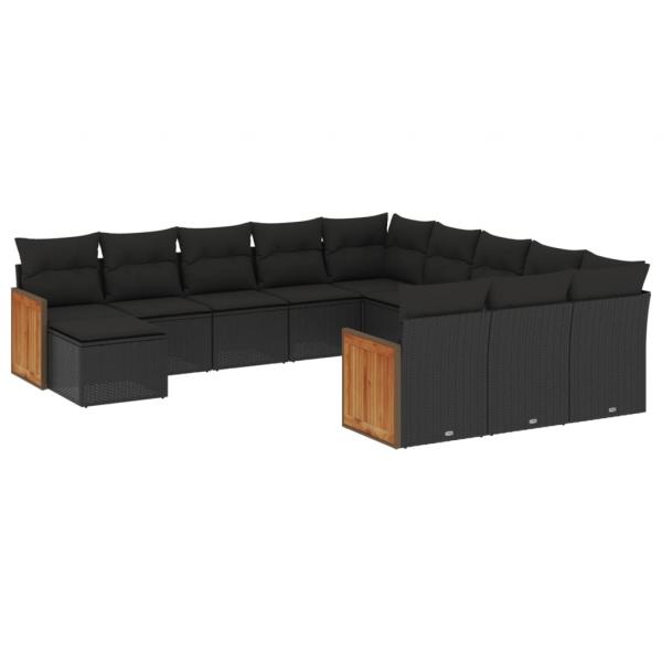 ARDEBO.de - 12-tlg. Garten-Sofagarnitur mit Kissen Schwarz Poly Rattan