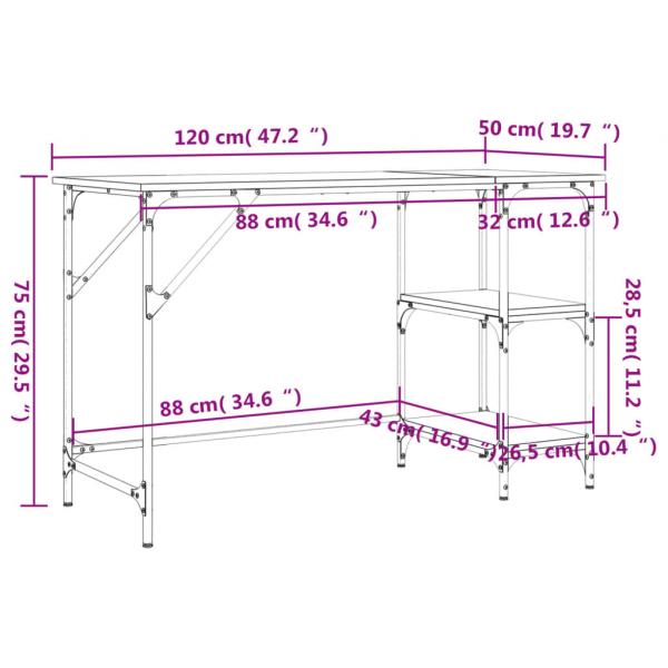 Schreibtisch Grau Sonoma 120x50x75 cm Metall Holzwerkstoff